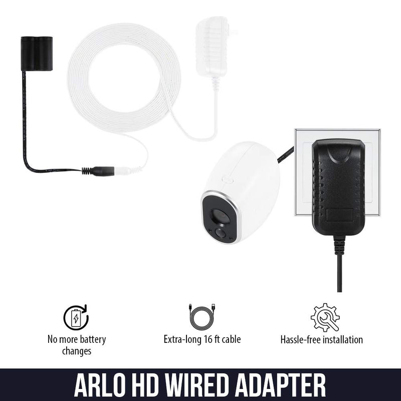 Wired Adapter Compatible with Arlo HD - Power Your Arlo HD Outdoor Camera Continuously - by Wasserstein (Black) Black