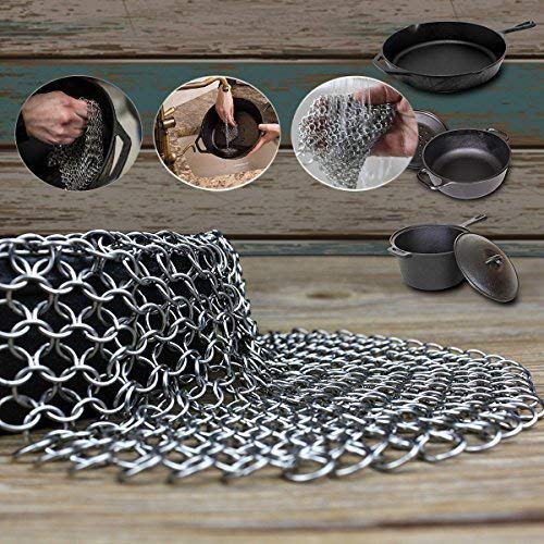 [AUSTRALIA] - 316 Stainless Steel Cast Iron Skillet Cleaner Cast Iron Scraper Chainmail Scrubber for Cast Iron Pans, Pre-Seasoned Pans, Griddle Pans, BBQ Grills, and More Pot Cookware-Round 7 Inch Diameter Stainless steel color-Round 