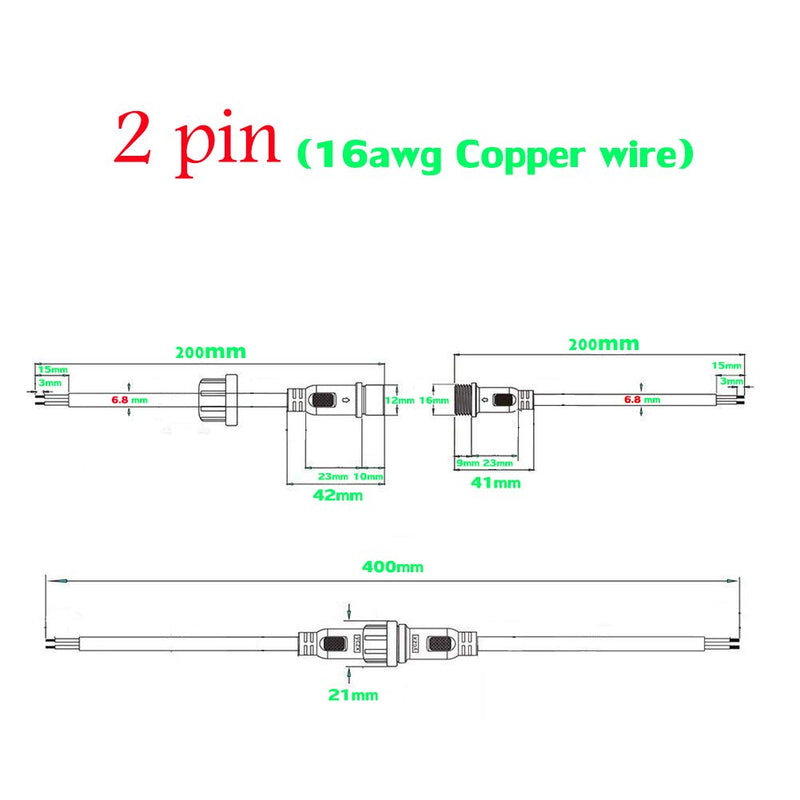 QOFOWIN 2 Wire Waterproof Connector, 2Pin Male Female Plug LED Connector,with 16AWG IP65 20CM Extension Cable for Car, Boat,Truck,Indoor/Outdoor LED Strip Lights(2Pin 5Pairs) Waterproof LED 2Pin Connector