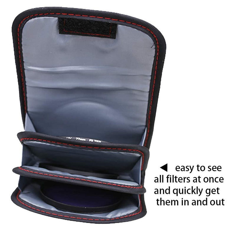 Filter Case, 2PCS 3-Pocket Camera Lens Filter Carry Case Professional Photography Filter Holder Belt Bag Pouch Water-Resistant and Dustproof Design for 25mm-82mm Filters by DomeStar