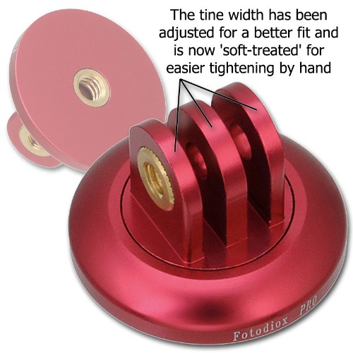 GoTough Red Tripod Adapter Version 2 – Metal 1/4”-20 Tripod Adapter Compatible with GoPro HERO3, HERO3+, HERO4, HERO5, HERO6, HERO7 2-Prong Mounting System - by Fotodiox Pro