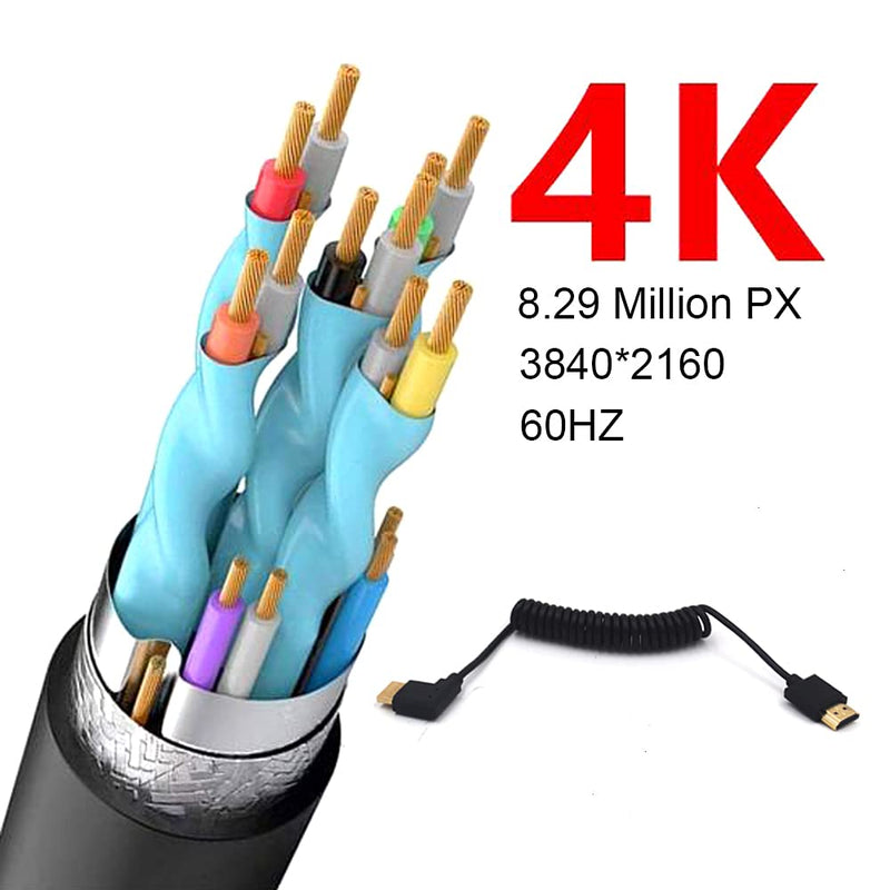 Kework 3.9ft HDMI 4K Coiled Cable, HDMI 2.0 Version HD High Speed Cable, 90 Degree Down Angle HDMI Male to HDMI Male Adapter Spring Spiral Cord, 4k 60HZ (Up Angle) Up Angle