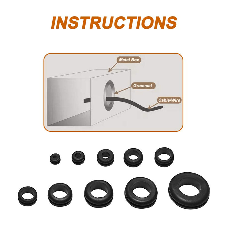 ISPINNER 190pcs Rubber Grommet Assortment Kit, 9 Sizes Eyelet Ring Gasket 1/4" 5/16" 3/8" 7/16" 1/2" 5/8" 3/4" 7/8" 1" (Black) Black