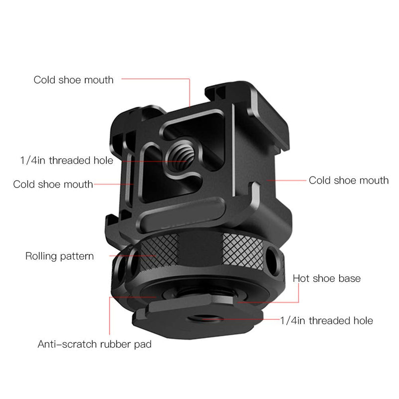 Bindpo Hot Shoe Adapter Base,PT12 SLR Mirrorless Camera Three Heads Hot Shoe Cold Shoe Expansion Bracket for MIC/Fill Light,1/4in Screw Hole for External Magic Arm