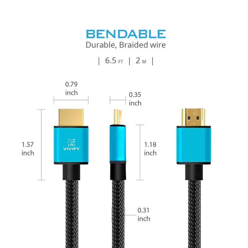 VIVIFY 8K Ultra HD High Speed 48Gpbs HDMI Cable,8K 60Hz, 4K 120Hz, 6.5 ft, Xenos W31, Blue, eARC HDR10 4:4:4 HDCP 2.2 & 2.3 Compatible with Dolby Vision