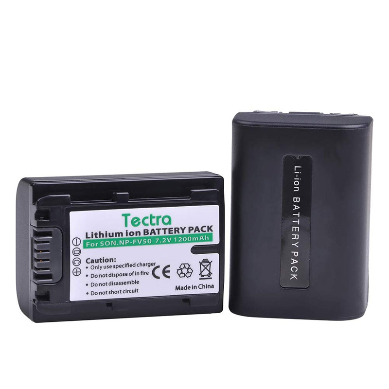 Tectra 2Packs NP-FV50 Battery + Charger Kits for Sony NP-FV30 NP-FV40 NP-FV50 NP-FV70 NP-FV100 & Sony Handycam HDR-CX380 430V 900 580V 760V HDR-PJ540 650V HDR-PV710V 790V 810 HDR-TD30V FDR-AX100 DCR-S
