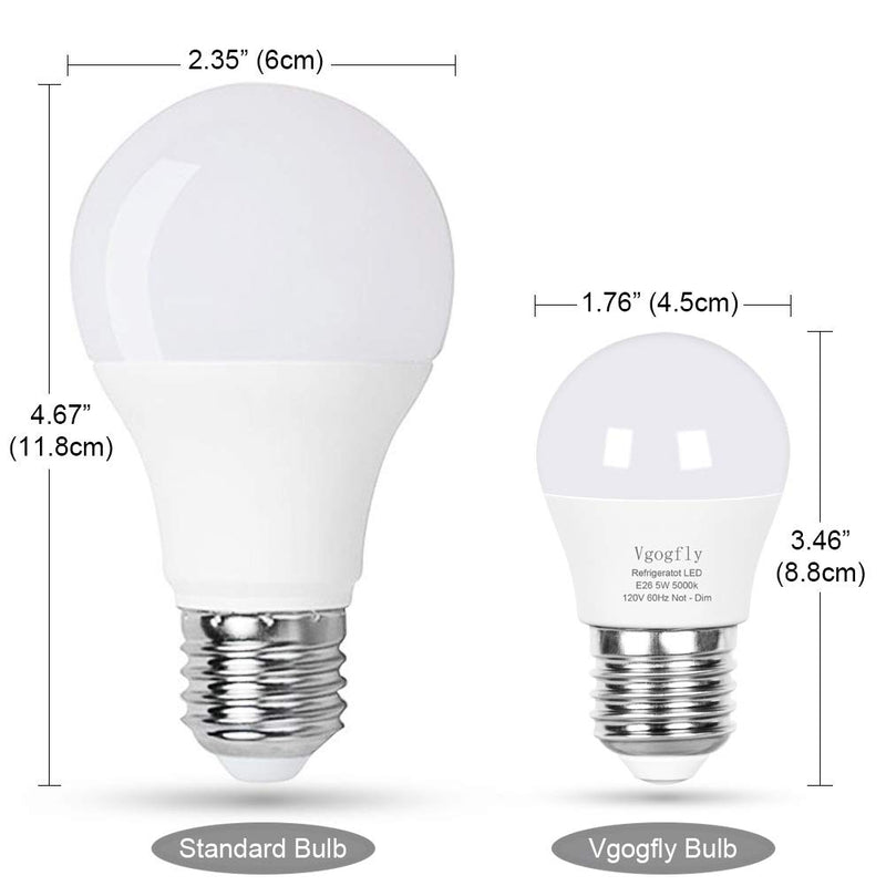 LED Refrigerator Light Bulb 40W Equivalent 120V A15 Fridge Waterproof Bulbs 5 W Daylight White 5000K E26 Medium Base Freezer Ceiling Home Lighting Lamp Non-dimmable(2 Pack)