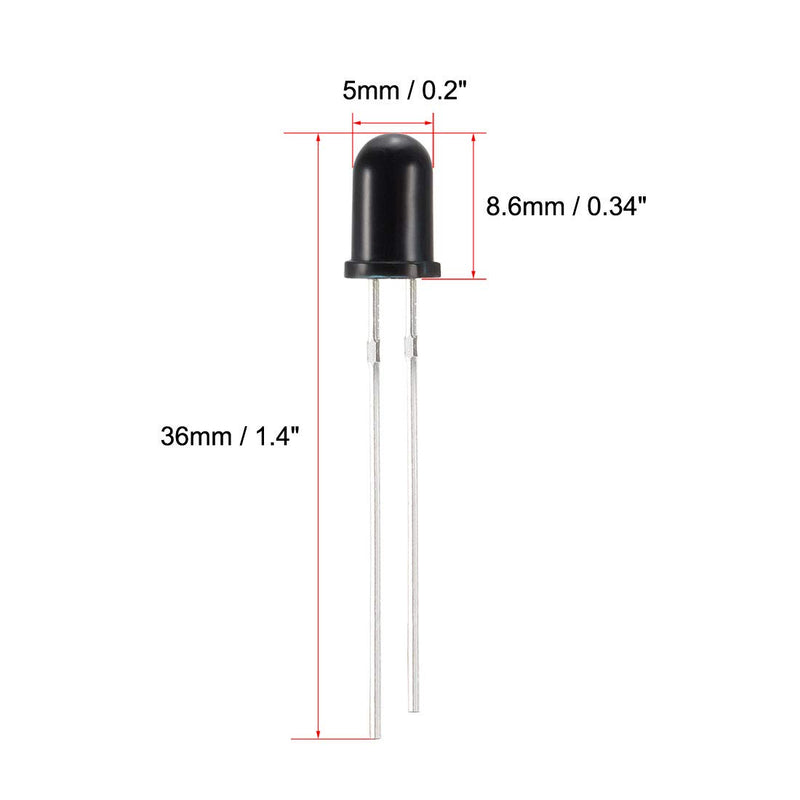 uxcell 10pcs Photosensitive Diode Photodiodes Light Sensitive Sensors,5mm Black Round Head Receiver Diode