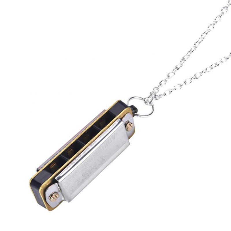 Mini Harmonica, Necklace Key of C 4 Holes 8 Tones Harmonica Portable Mouth Organ for Kids Beginner(Silver) Silver