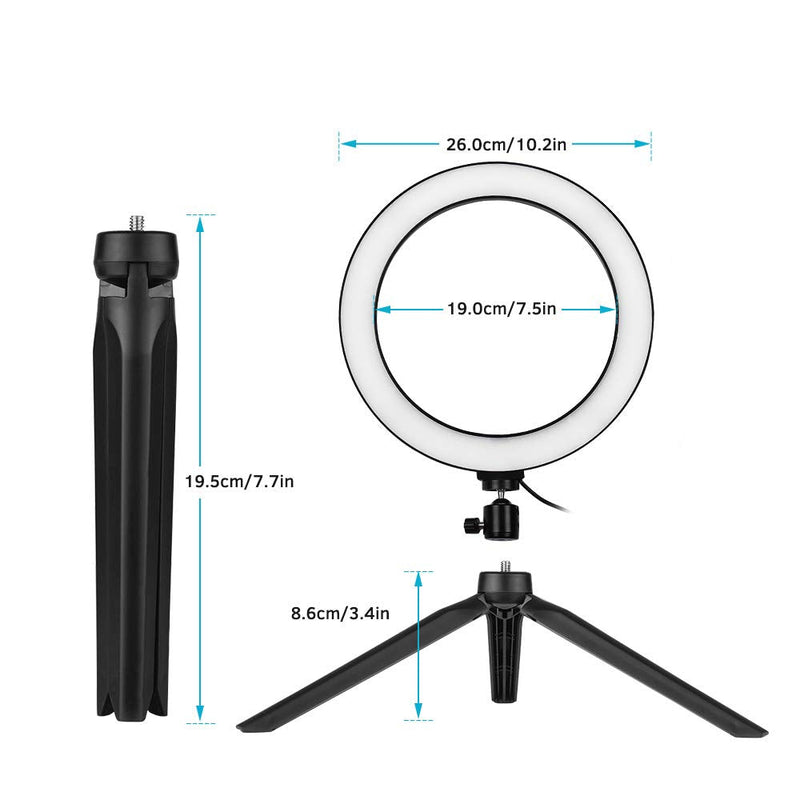 Andoer 10 Inch LED Ring Light with Tripod Stand Phone Holder Remote Control 3200K-5500K Dimmable Table Camera Light Lamp 3 Light Modes & 10 Brightness Level for YouTube Video Photo Studio Live