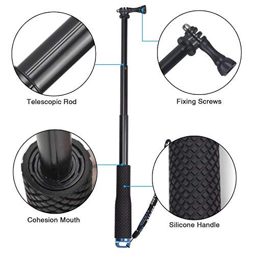 VVHOOY Waterproof Selfie Stick Extendable 11.25-37inch Handheld Aluminum Telescopic Pole Monopod Compatible with Gopro Hero 8 7 6,AKASO EK7000,Brave 4,V50,Crosstour,Victure,Campark ACT74 Action Camera