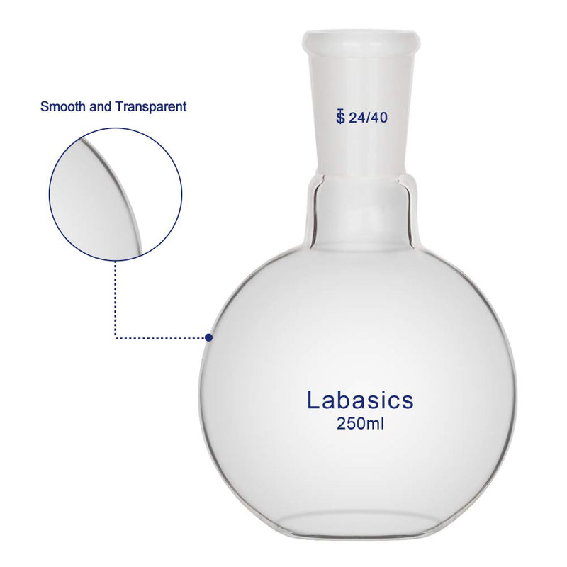 Labasics Glass 250ml Single Neck Flat Bottom Boiling Flask, with 24/40 Standard Taper Outer Joint, 250ml 250 ml