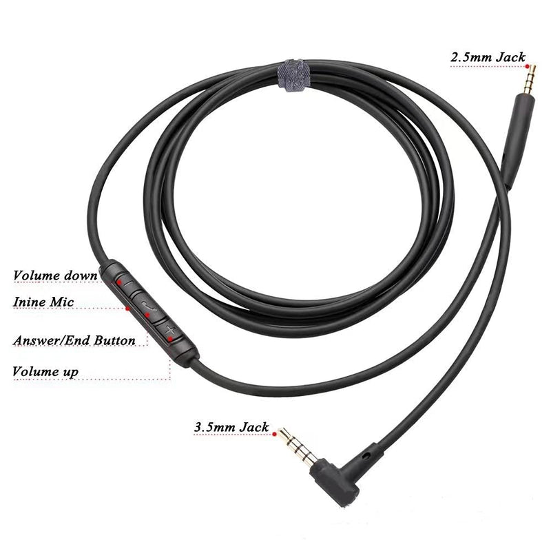 CYPHER.V Replacement Audio Extension Cable Cord Wire,for Bose QuietComfort QC25 QC35 Soundlink SoundTrue On Ear Headphones with in Line Mic Volume Control (Black)