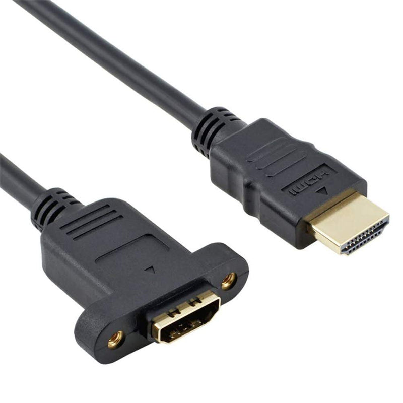 Bluwee HDMI Extension Cable High Speed HDMI Male to Female Extension Wire Cord HDMI Extender w/Screw Nut for Panel Mount - Gold Plated Plugs, Black (2FT) 2FT