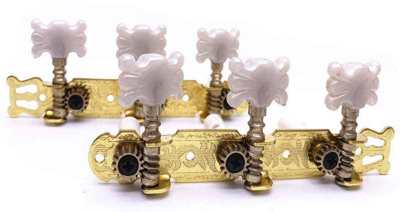 Jiayouy 2Pcs Classical Guitar String Tuners Keys Machine Heads Tuning Pegs 3 Left 3 Right with Mount Screws - Butterfly Pearl White Buttons Flower Finish