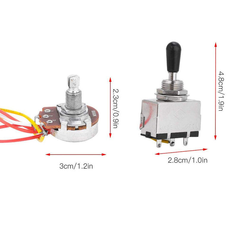 Guitar Wiring Harness, Guitar Prewired Harness Humbucker Wiring Harness Prewired 3 Way Chrome Box Toggle Switch 500K Pots for Electric Guitar with 2 Humbuckers