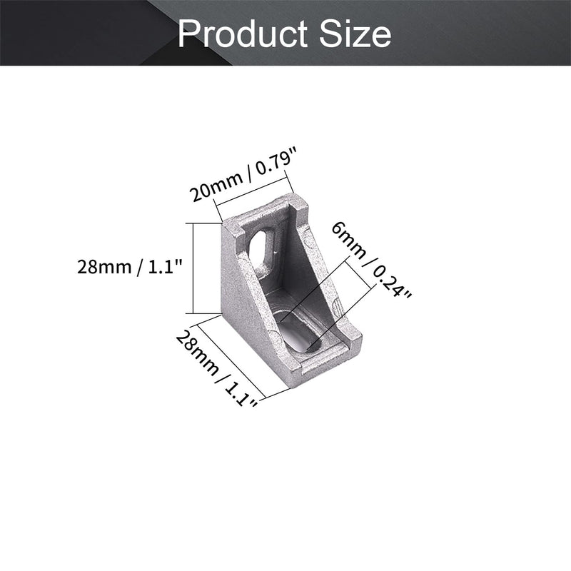 MroMax 25PCS Inner Angle Bracket Gusset Aluminum Alloy Inner Joint Bracket Suitable for 2028 Series Aluminum Extrusion Profile Silver
