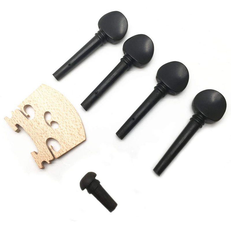 Timiy 4/4 Wood Violin Parts Fine Tuners Tailpiece Pegs Chinrest Endpin Bridge Set,Black