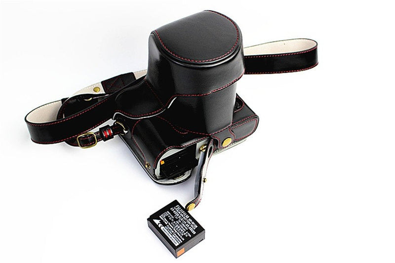 Fuji XT1 Case, BolinUS Handmade PU Leather Fullbody Camera Case Bag Cover for Fujifilm X-T1 XT1 with 18-55mm Lens Bottom Opening Version + Neck Strap -Black Black