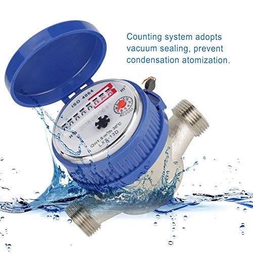 15mm 1/2 inch Cold Water Meter with Fittings for Garden & Home Usage Metering Applications Gardening Accessories