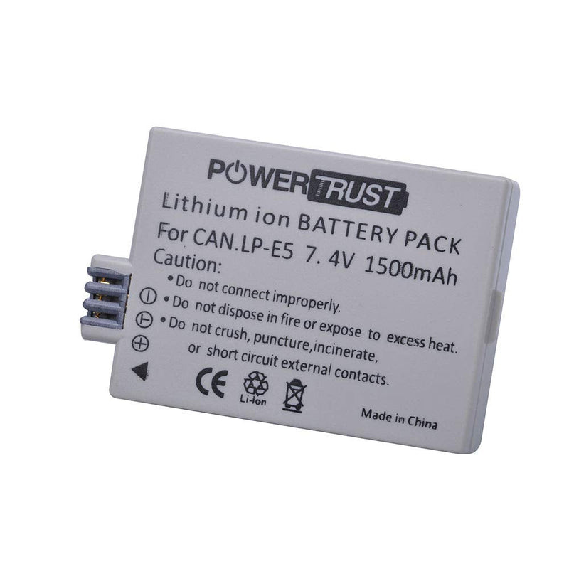 PowerTrust 2X LP-E5 Battery for Canon EOS Rebel XS, Rebel T1i, Rebel XSi, 1000D, 500D, 450D, Kiss X3, Kiss X2, Kiss F