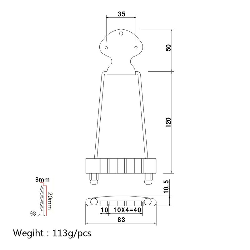 Alnicov 6 String Guitar Trapeze Tailpiece Bridge for Jazz Archtop Guitar Replacement - Black