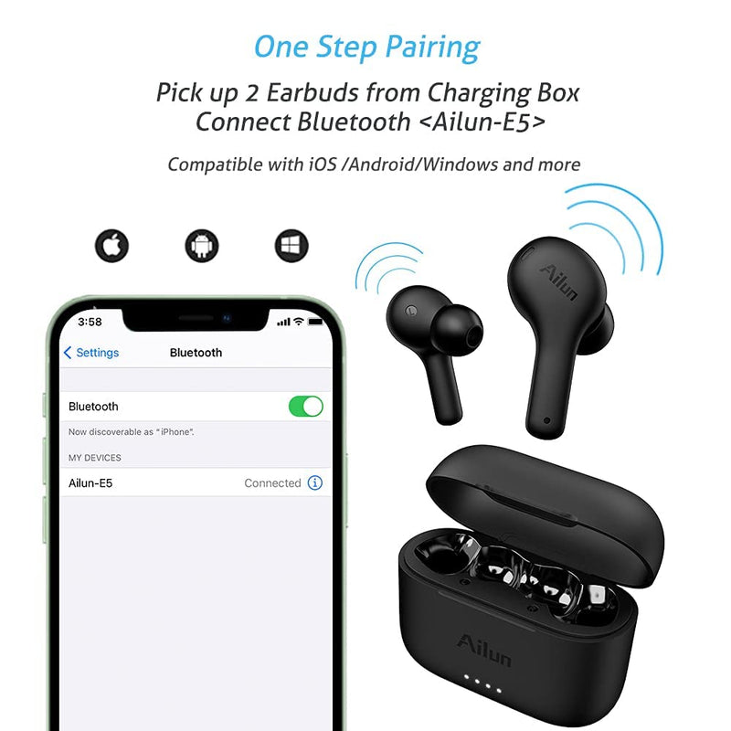 Ailun 2Pack Privacy Screen Protector Compatible for iPhone 13 Pro[6.1 inch Display] + 2 Pack Camera Lens Protector and True Wireless Earbuds with ENC Noise Cancelling Bluetooth Earphones for HD in-Ear