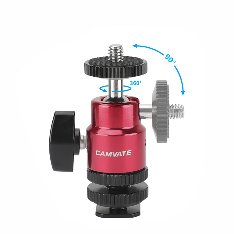 [AUSTRALIA] - CAMVATE Ball Head Support (Red) with Double End 1/4"-20 Threads + Shoe Mount Adapter with 1/4" Lock Nuts - 2881 