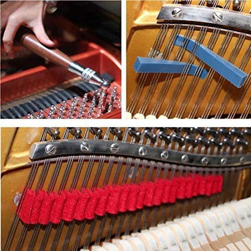 Piano Tuner Tools, Professional Metal Rubber Tuning Mute Kit Including Hammer Mutes Strip for Turn Including Tuning Wrench Hammer, Temperament Strip, Mute Kit, Piano DIY Fixing Set (6pcs Pack)