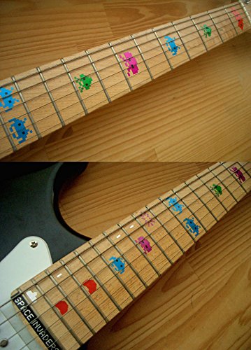 Inlaystickers Fret Markers for Guitars & Bass - Space Invaders - Multi-Coloured F-034SI-CL