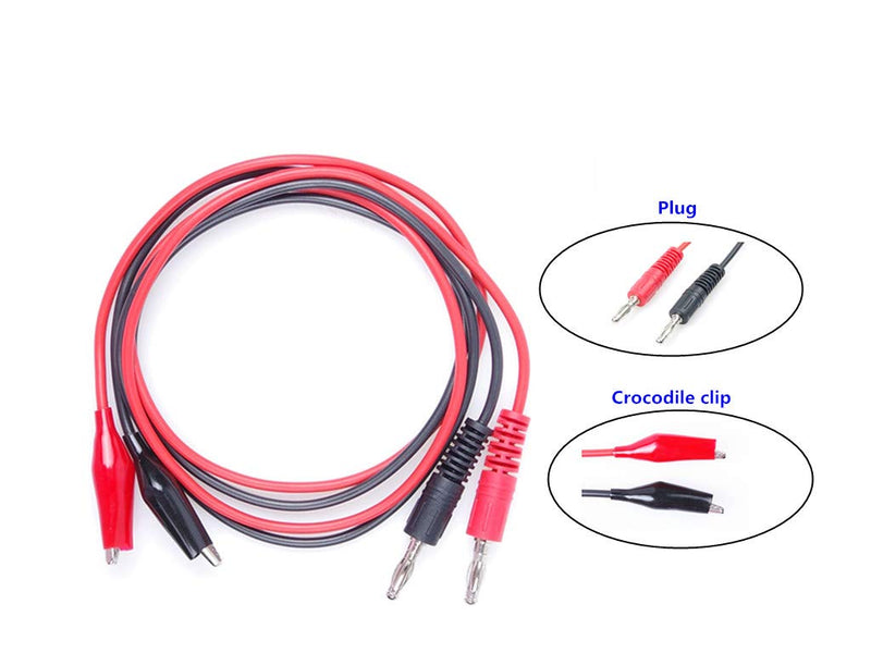 4mm Banana Plug to Medium Number Alligator Clip Wire 20AWG 1m/3.28ft Multimeter Test Wire Silicone Wire 2Pairs Black+Red