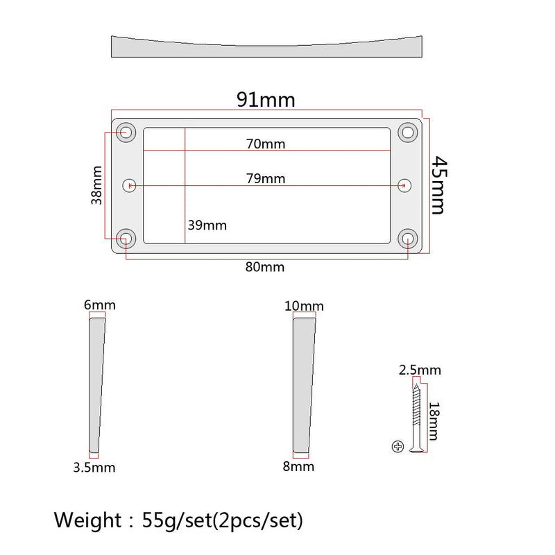 Alnicov 2 Pcs Curved Bottom Humbucker Pickup Ring Set for Epiphone Guitar Accessories,Silver