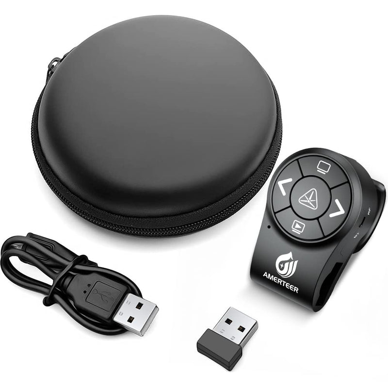 AMERTEER Bluetooth Wireless Presenter, RF 2.4GHz Presentation Clicker, Finger Ring Remote PowerPoint PPT Slides Rechargeable BT