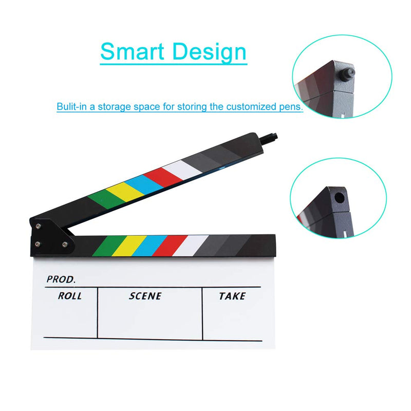 Coolbuy112 Movie Directors Clapboard, Photography Studio Video TV Acrylic Clapper Board Dry Erase Film Slate Cut Action Scene Clapper with a Magnetic Blackboard Eraser and Two Custom Pens