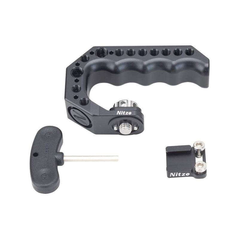 Nitze Mini Stinger Handle Universal Mini Top Handle Grip for Camera Cage with 3/8” ARRI Locating Pins and Cold Shoe Adapter - PA28M-BK