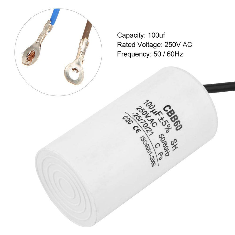 CBB60 Capacitor 100uf Plastic Run Capacitor Motor Capacitor 250V AC 50/60Hz for Air Compressor, Compressors, Pump and Motors