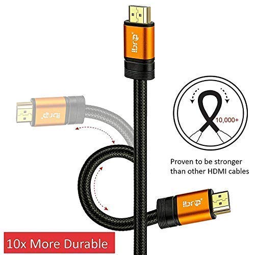 IBRA Orange HDMI Cable 10ft - UHD HDMI 2.0 (4K@60Hz) Ready -18Gbps-28AWG Braided Cord -Gold Plated Connectors - Ethernet,Audio Return -Video 4K 2160p,HD 1080p,3D -Xbox Playstation PS3 PS4 PC Apple TV 10 Feet