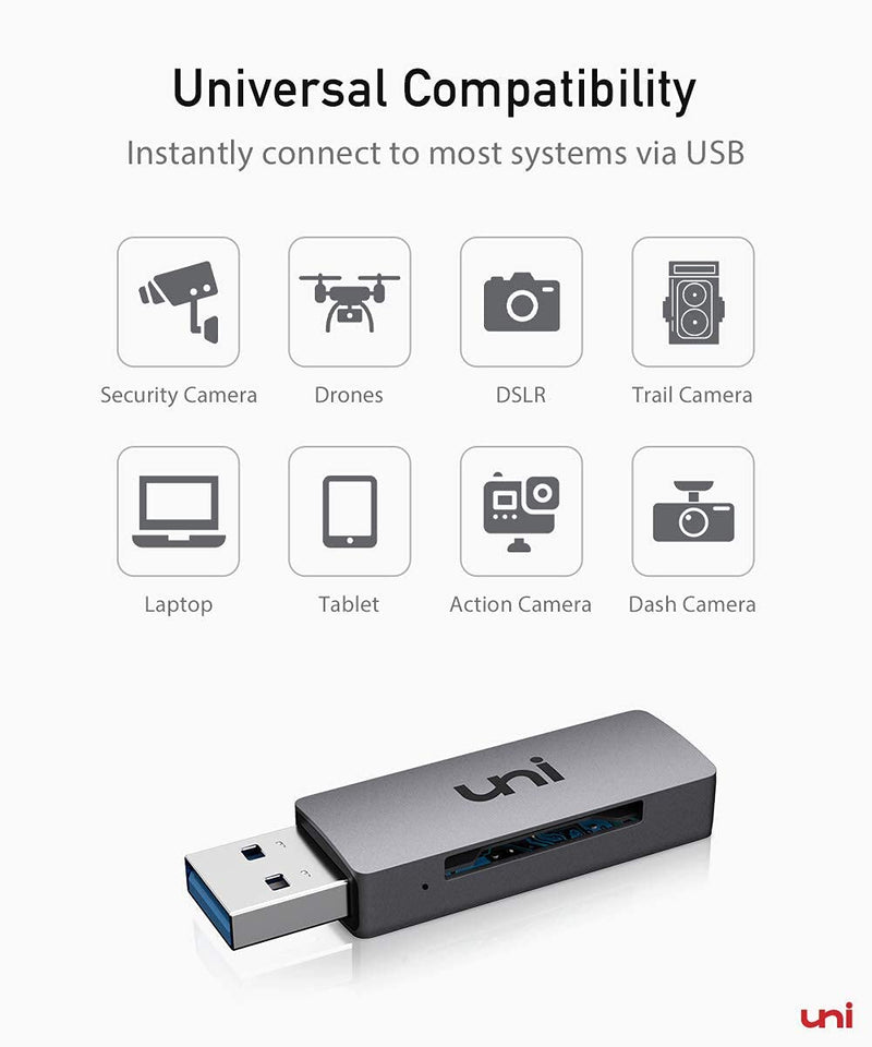 uni SD Card Reader, USB 3.0 to SD/Micro SD Card Adapter 2-in-1, Aluminum USB SD/TF Memory Card Reader Compatible with SD, SDXC, SDHC, MMC, Micro SDXC, Micro SD, Micro SDHC Card and UHS-I Cards