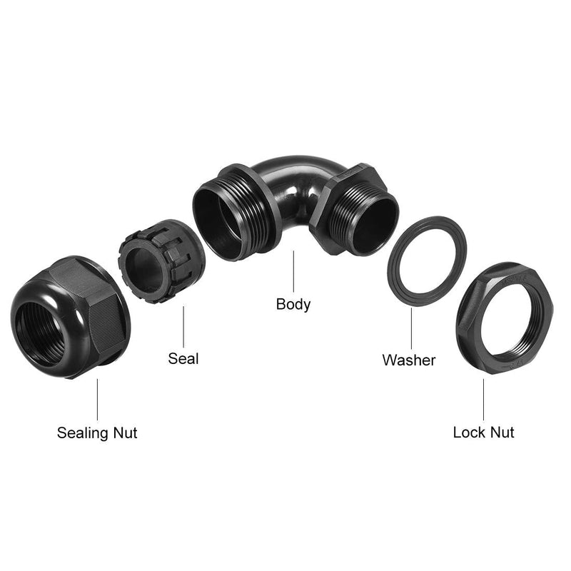 [AUSTRALIA] - uxcell M32 Cable Gland, 90 Degree Waterproof IP68 Nylon Joint Adjustable Locknut for 15mm-22mm Dia Cable Wire, 2 Pcs 