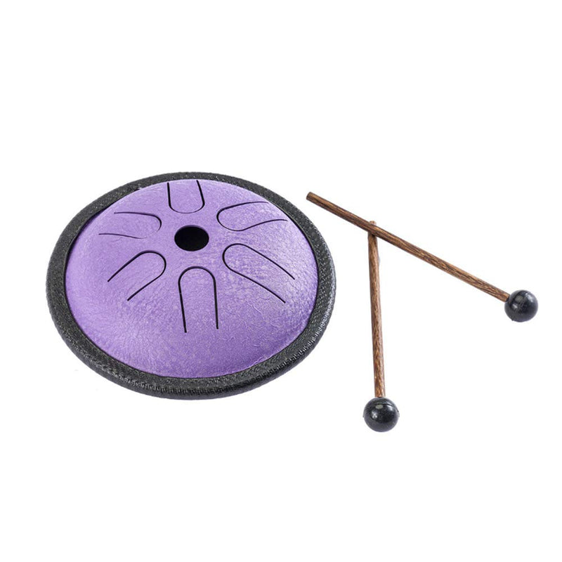 Yahpetes Worry-free Drum 5.5 Inch Steel Tongue Drum 6 Notes Musical Instruments Hand Drums with Handpan Drum with 1 Pair Mallets and Storage Drum Bag Note Sticks (Purple) Purple