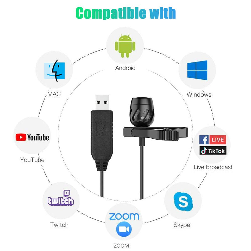 23 Feet USB Lavalier Lapel Microphone with Clip-on Omnidirectional Condenser Computer Mic Plug & Play for Laptop,PC,Mac,Desktop for YouTube,Zoom,Streaming,Video Recording,Podcasting with USB C Adapter