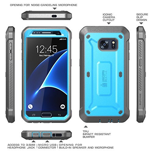 SUPCASE Unicorn Beetle Pro Series Case Designed for Galaxy S7, with Built-In Screen Protector Full-body Rugged Holster Case for Samsung Galaxy S7 (2016 Release) (Blue/Black) (Blue/Black)