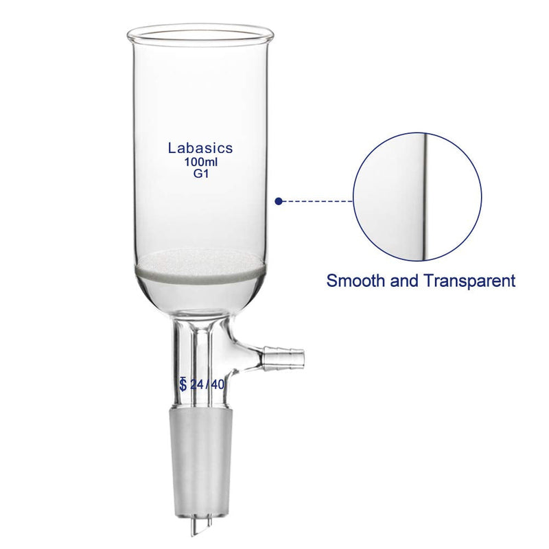 Labasics Borosilicate Glass Buchner Filtering Funnel with Coarse Frit (G1), 46mm Inner Diameter, 80mm Depth, with 24/40 Standard Taper Inner Joint and Vacuum Serrated Tubulation (100ml) 100 ml