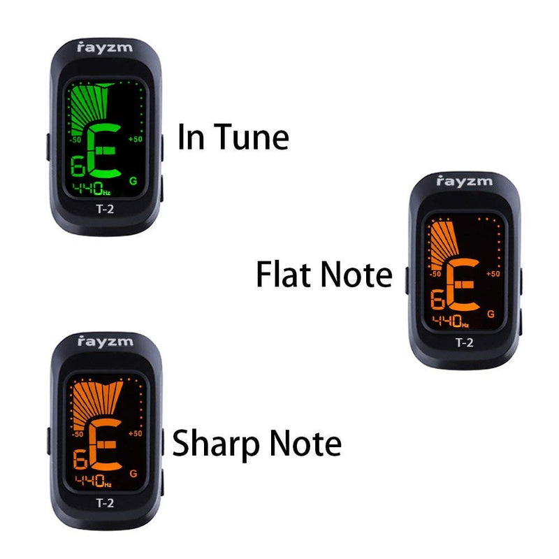 Rayzm Guitar Tuner, Clip-on Tuner for Chromatic/Guitar/Bass/Ukulele/Violin, Large Note Name on Clear LCD Screen for Easy Reading, Calibrated Pitch, Battery Included, Auto Power Off