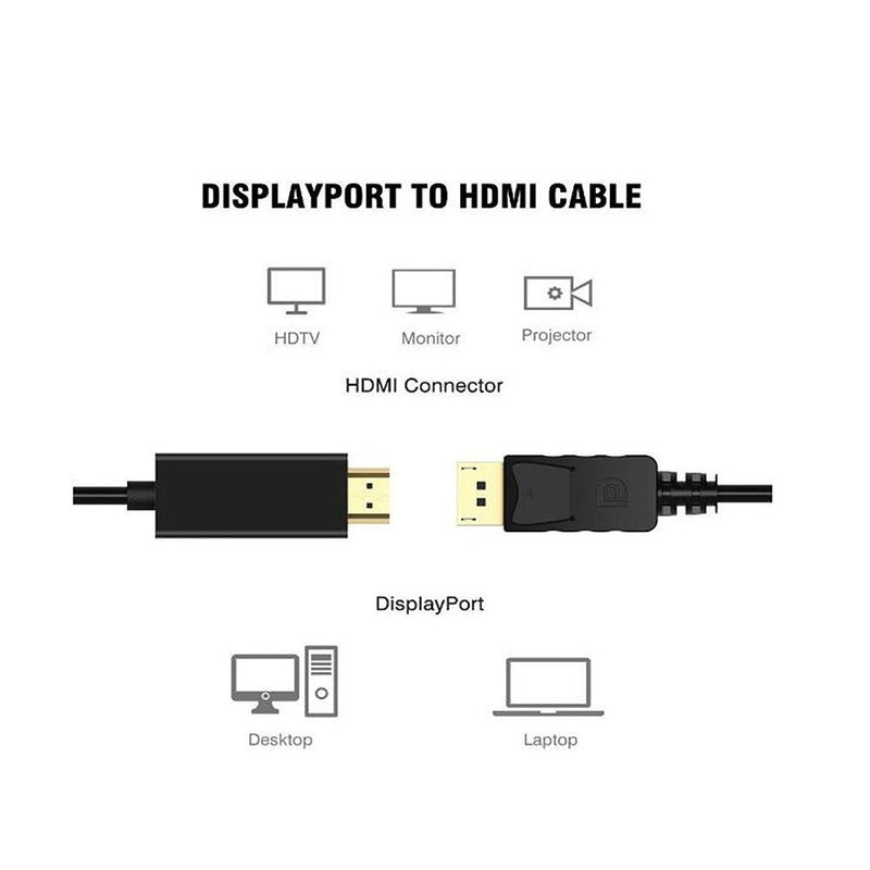 DisplayPort DP Male to HDMI Male Cable 6FT