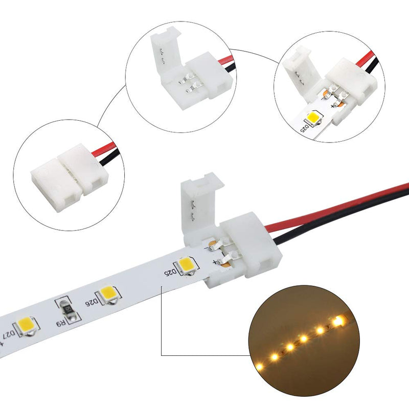 [AUSTRALIA] - LightingWill 10pcs Pack Strip Wire Solderless Snap Down 2Pin Conductor LED Strip Connector for 8mm Wide 3528 2835 Single Color Flex LED Strips 