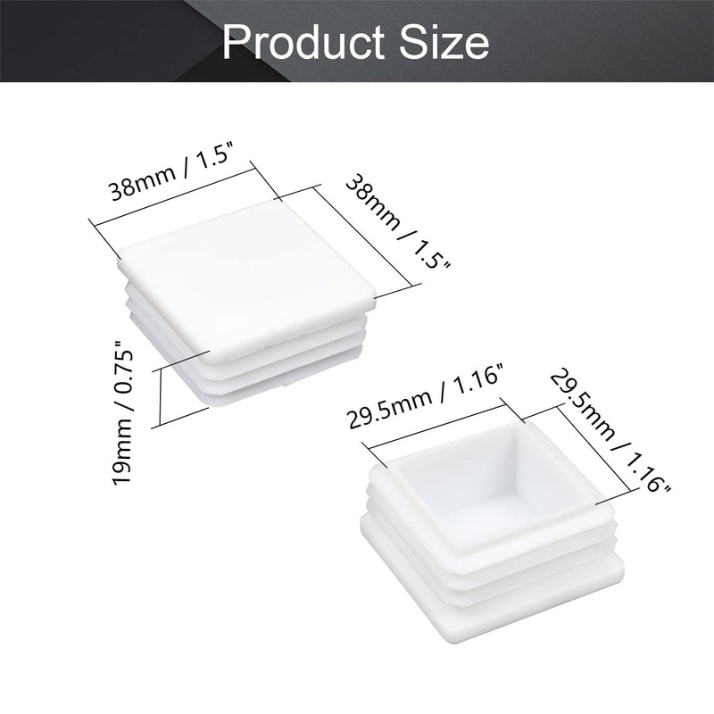 MroMax 20PCS 1.5" x 1.5" (LxW) Plastic Tubing Plug Square Post End Caps for Handrail Stair Newel Guardrail Tube White