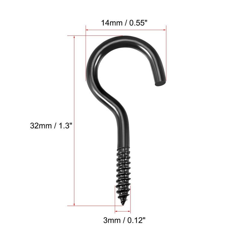 uxcell 1.3" Screw Eye Hooks Self Tapping Screws Screw-in Hanger Eye-Shape Ring Hooks Black 12pcs 1.3"