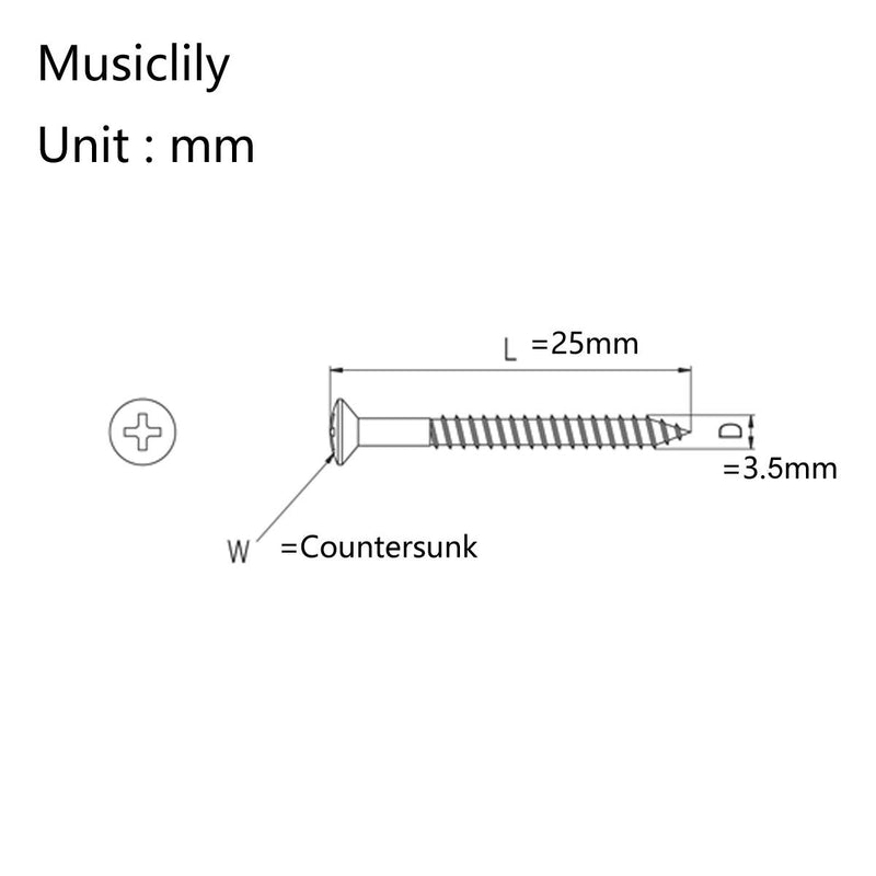 Musiclily Pro 3.5x25mm Guitar Bass Bridge Countersunk Mounting Screws,Nickel (Set of 20) Nickel