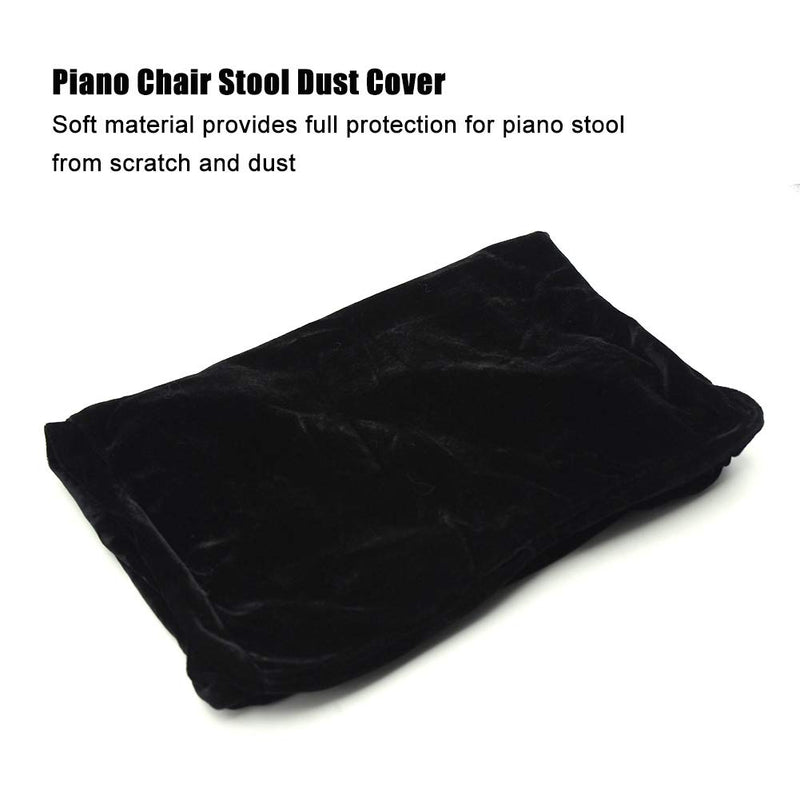 Piano Seat Cover, Lace Decorated Thickened Gold Velvet Piano Single Seat Bench Dust Proof Cover 21.7 13.8 inch(Black)